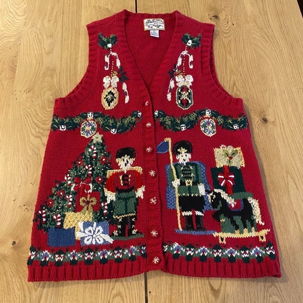 Vintage Christmas Soldier Unisex LG Knit Sweater Vest Heirloom Collectibles
